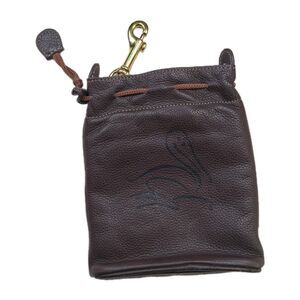 Peter Millar Leather Valuables Pouch with Bag Clip Brown Pelican Golf Drawstring